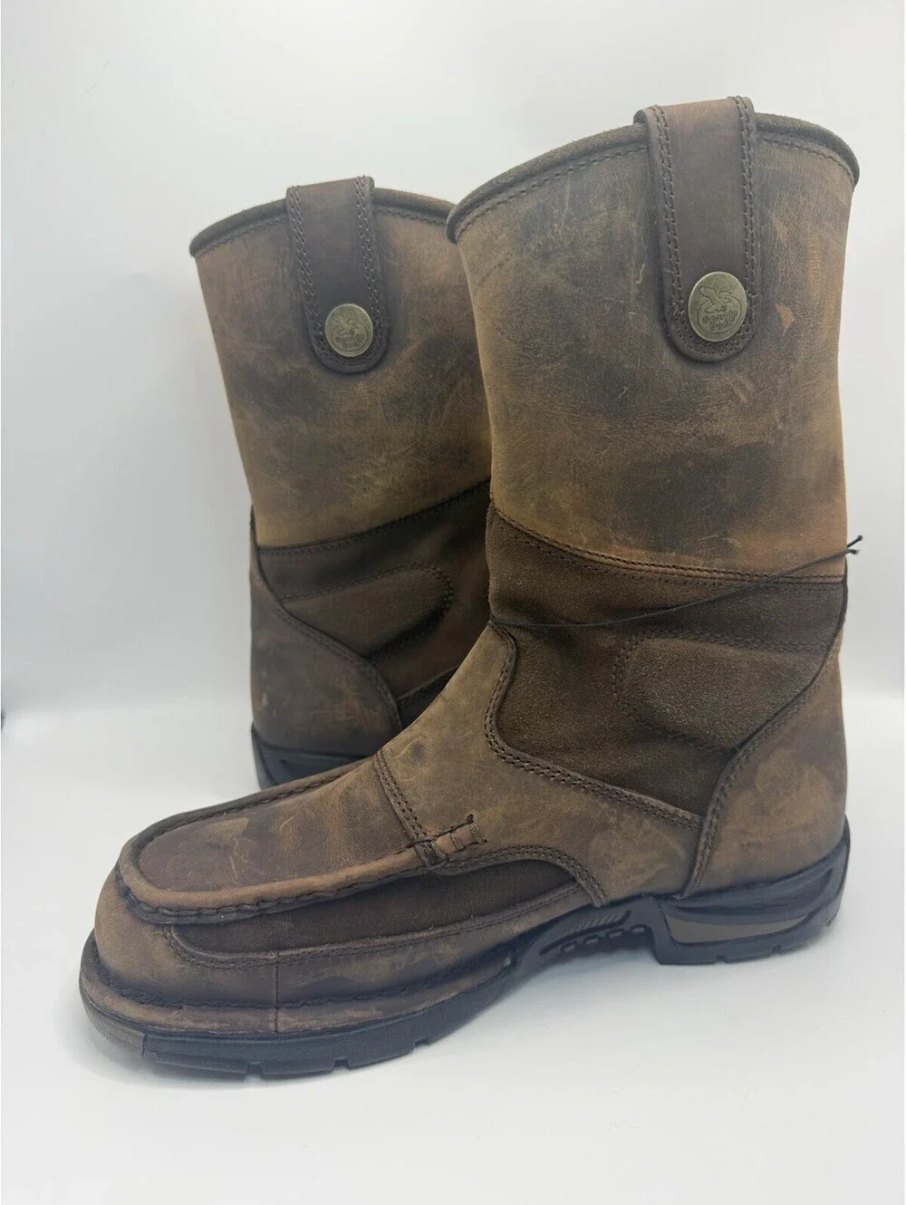 Georgia Work Boots Athens Wellington Sz 9 W Pull-On Cowboy Brown Steel Toe NWT